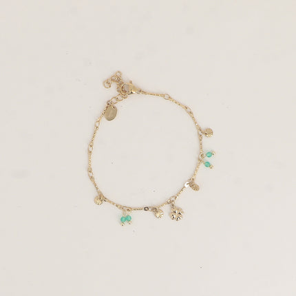 Bracelet - trèfle, pastilles rondes martelées et pierres naturelles
