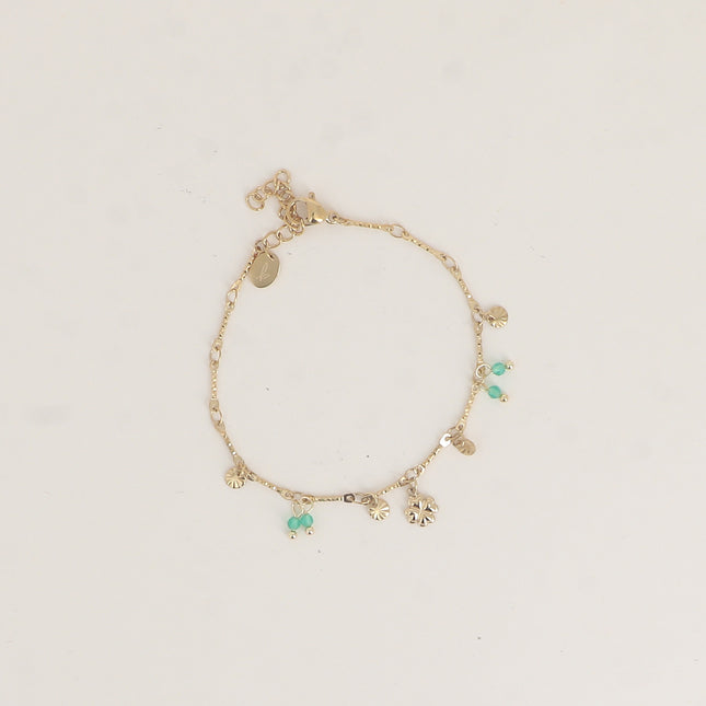 Bracelet - trèfle, pastilles rondes martelées et pierres naturelles