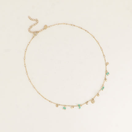 Collier - trèfle, pastilles rondes martelées et pierres naturelles