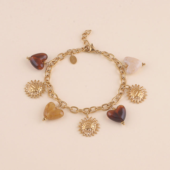 Bracelet - perles coeurs en résine et fleurs texturées