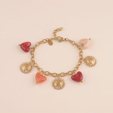 Bracelet - perles coeurs en résine et fleurs texturées