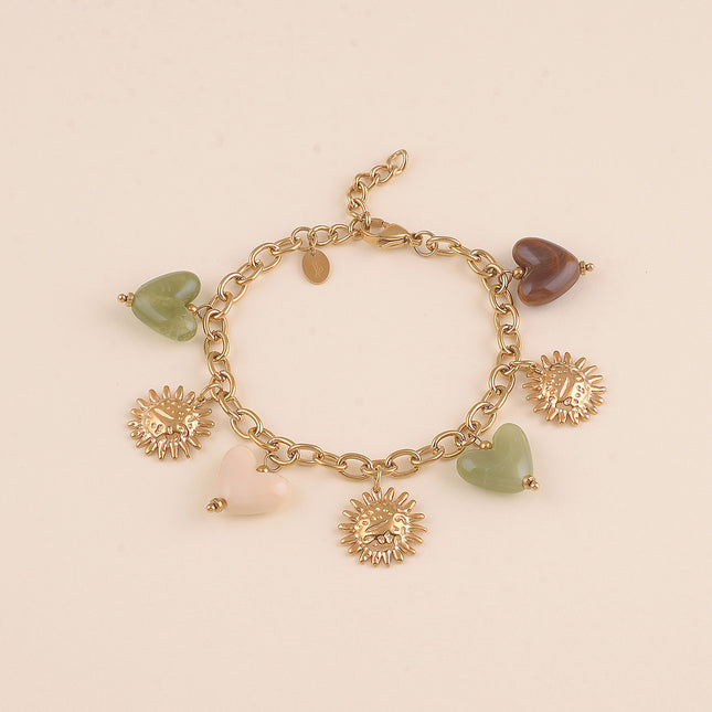 Bracelet - perles coeurs en résine et fleurs texturées