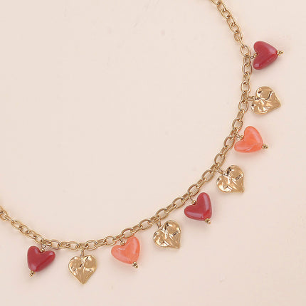 Collier - breloques coeurs en résine