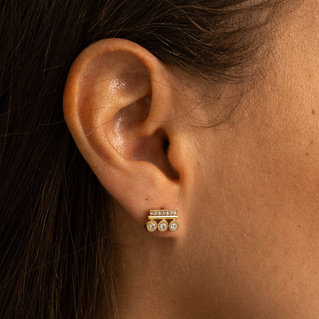 Boucles puces - barre et 3 ronds avec oxydes de zirconium