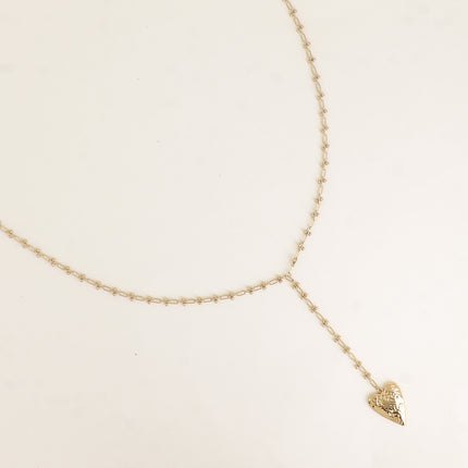 Collier Y - coeur, maille alternée ovale et 2 boules