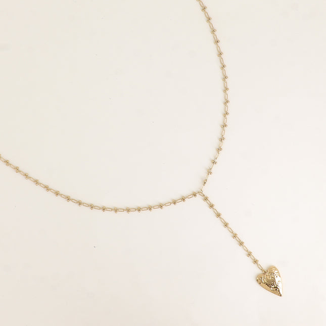 Collier Y - coeur, maille alternée ovale et 2 boules