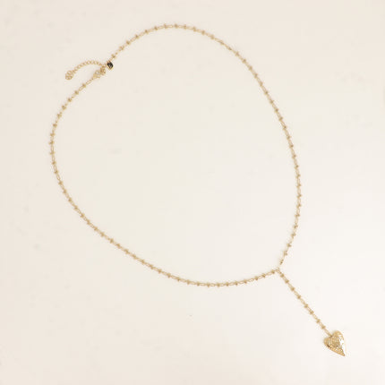 Collier Y - coeur, maille alternée ovale et 2 boules