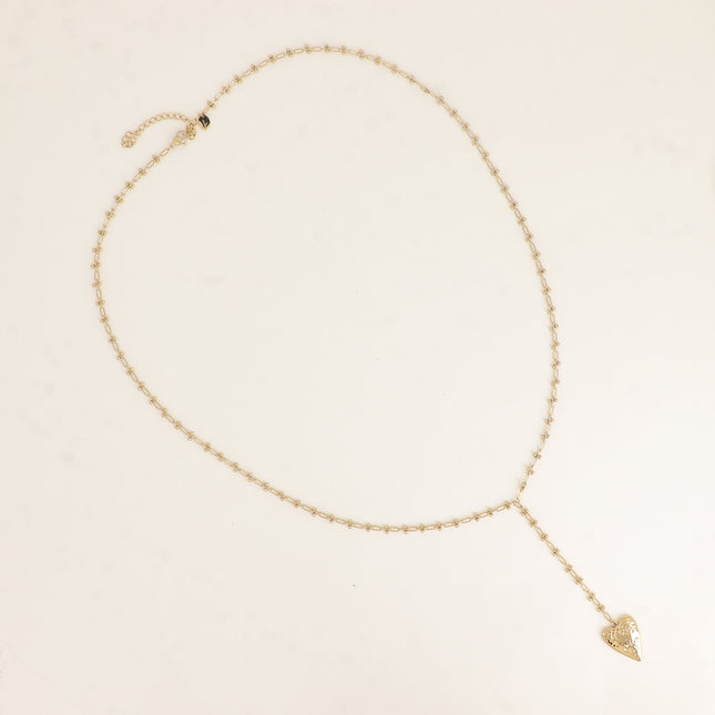 Collier Y - coeur, maille alternée ovale et 2 boules