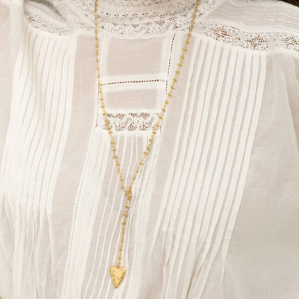 Y-necklace - heart, alternating oval and 2-ball links