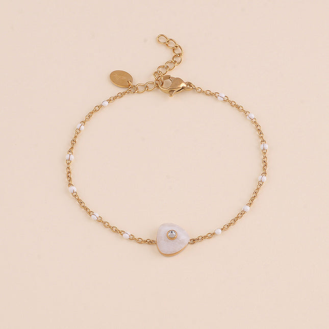 Bracelet - chaîne émaillée, pierre naturelle triangulaire et oxyde de zirconium