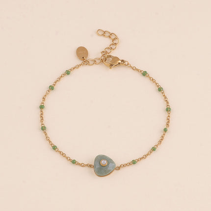 Bracelet - chaîne émaillée, pierre naturelle triangulaire et oxyde de zirconium