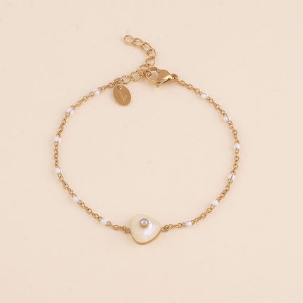 Bracelet - chaîne émaillée, pierre naturelle triangulaire et oxyde de zirconium
