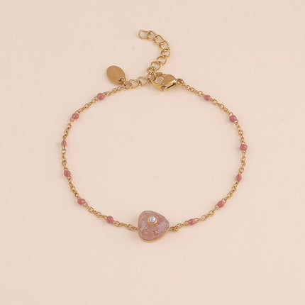 Bracelet - chaîne émaillée, pierre naturelle triangulaire et oxyde de zirconium