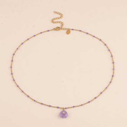 Collier - chaîne émaillée, pierre naturelle triangulaire et oxyde de zirconium
