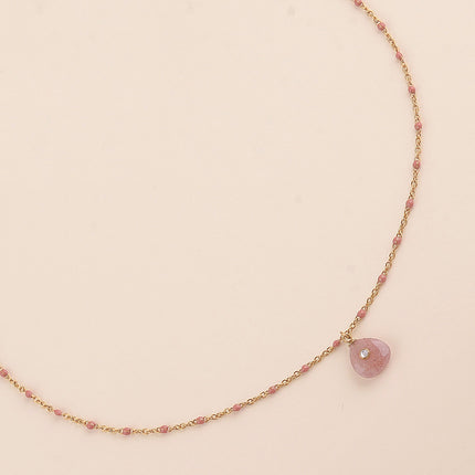 Collier - chaîne émaillée, pierre naturelle triangulaire et oxyde de zirconium