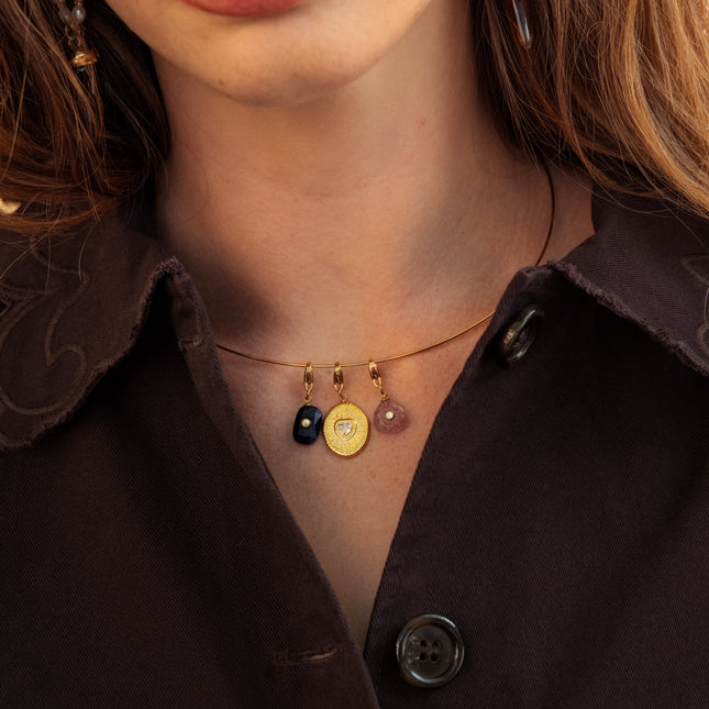 Néréïs Charm - rectangular natural stone and rhinestones