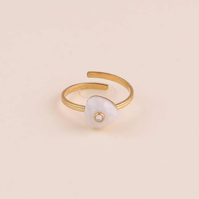 Bague fine - pierre naturelle triangulaire et oxyde de zirconium