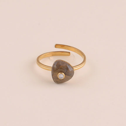 Bague fine - pierre naturelle triangulaire et oxyde de zirconium
