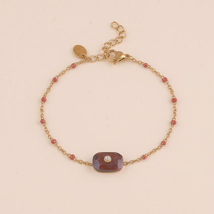 Bracelet - chaîne émaillée, pierre naturelle rectangulaire et oxyde de zirconium