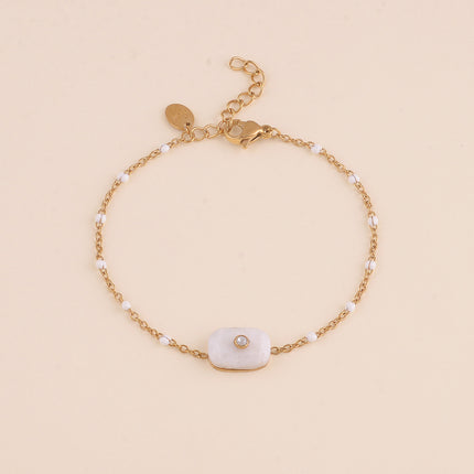 Bracelet - chaîne émaillée, pierre naturelle rectangulaire et oxyde de zirconium
