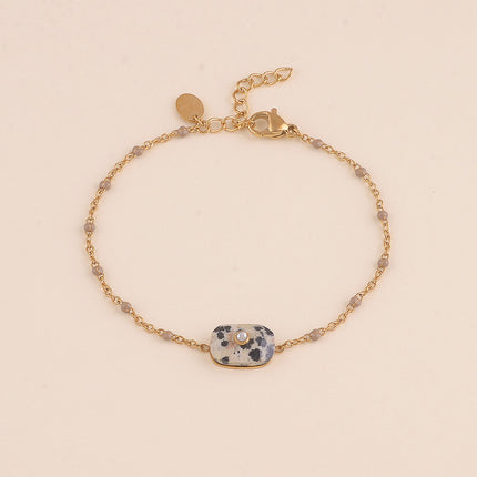 Bracelet - chaîne émaillée, pierre naturelle rectangulaire et oxyde de zirconium