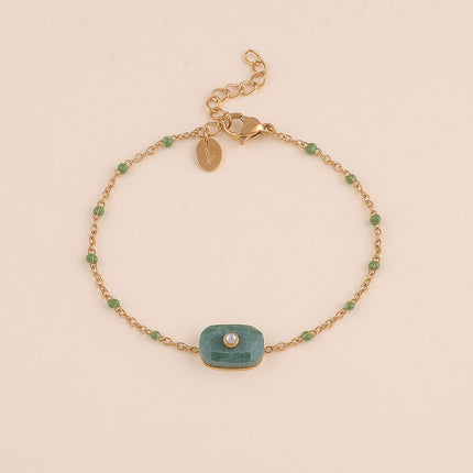 Bracelet - chaîne émaillée, pierre naturelle rectangulaire et oxyde de zirconium