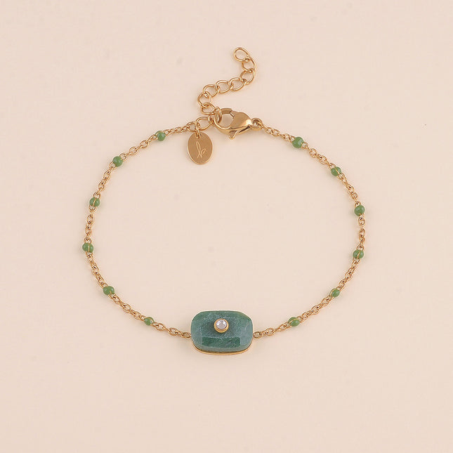 Bracelet - chaîne émaillée, pierre naturelle rectangulaire et oxyde de zirconium