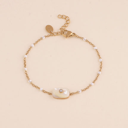 Bracelet - chaîne émaillée, pierre naturelle rectangulaire et oxyde de zirconium