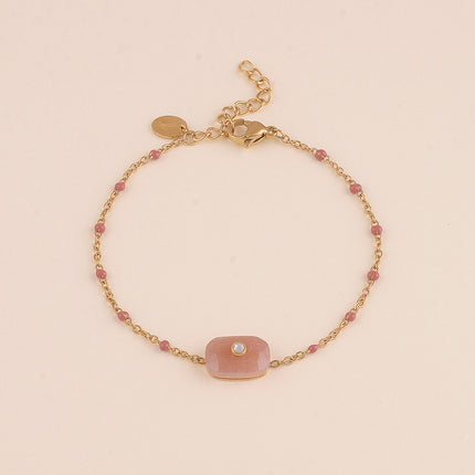 Bracelet - chaîne émaillée, pierre naturelle rectangulaire et oxyde de zirconium