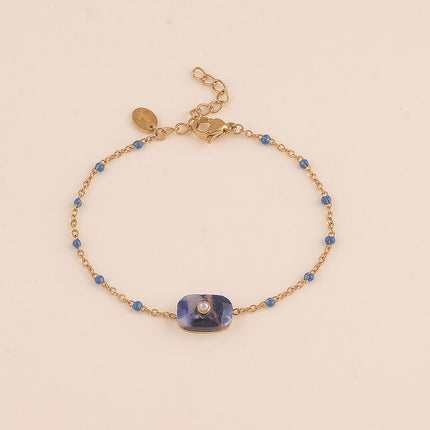 Bracelet - chaîne émaillée, pierre naturelle rectangulaire et oxyde de zirconium