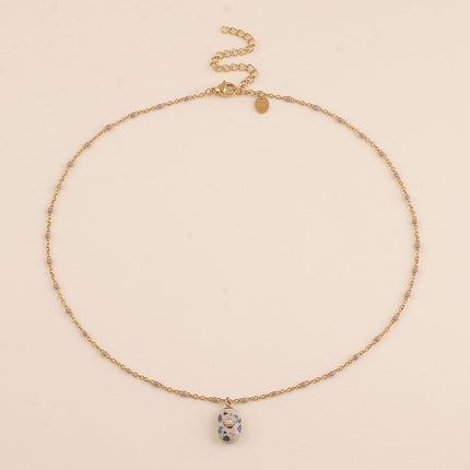 Collier - chaîne émaillée, pierre naturelle rectangulaire et oxyde de zirconium
