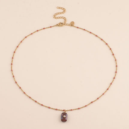 Collier - chaîne émaillée, pierre naturelle rectangulaire et oxyde de zirconium