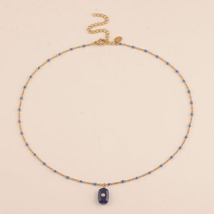 Collier - chaîne émaillée, pierre naturelle rectangulaire et oxyde de zirconium