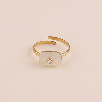 Bague fine - pierre naturelle rectangulaire et oxyde de zirconium