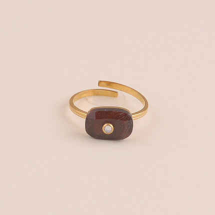 Bague fine - pierre naturelle rectangulaire et oxyde de zirconium