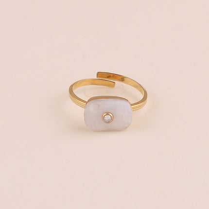 Bague fine - pierre naturelle rectangulaire et oxyde de zirconium