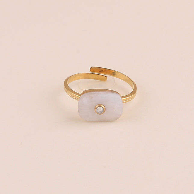 Bague fine - pierre naturelle rectangulaire et oxyde de zirconium