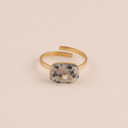 Bague fine - pierre naturelle rectangulaire et oxyde de zirconium