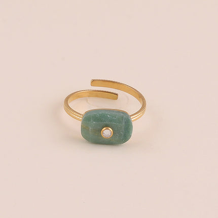 Bague fine - pierre naturelle rectangulaire et oxyde de zirconium