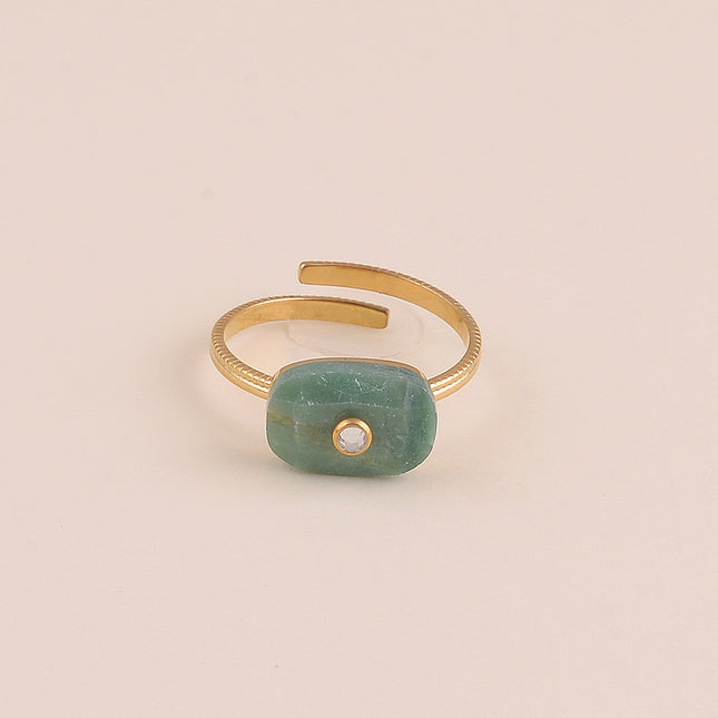 Bague fine - pierre naturelle rectangulaire et oxyde de zirconium
