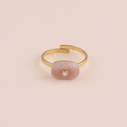 Bague fine - pierre naturelle rectangulaire et oxyde de zirconium