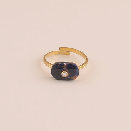 Bague fine - pierre naturelle rectangulaire et oxyde de zirconium