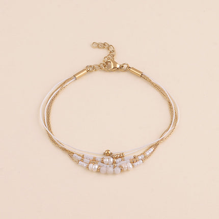 Bracelet multirangs - perles rocailles et pierres naturelles