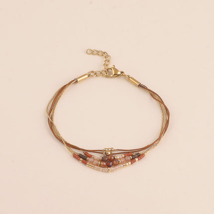 Bracelet multirangs - perles rocailles et pierres naturelles