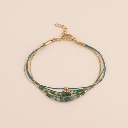 Bracelet multirangs - perles rocailles et pierres naturelles