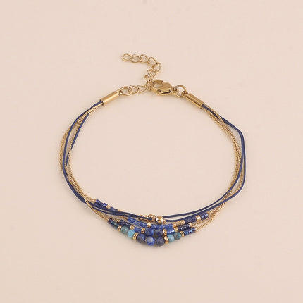Bracelet multirangs - perles rocailles et pierres naturelles