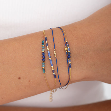Bracelet multirangs - perles rocailles et pierres naturelles