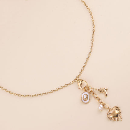 Collier Y - fermoir mousqueton, chapeau et botte de cowboy, perle d'eau douce et coeur