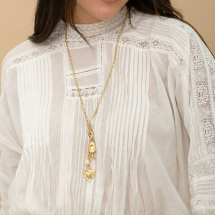 Collier Y - fermoir mousqueton, chapeau et botte de cowboy, perle d'eau douce et coeur