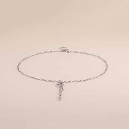 Collier Y - grand mousqueton avec coeur et oxyde de zirconium